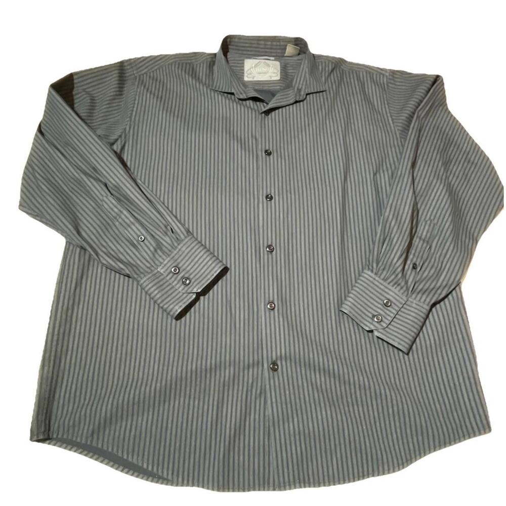 Bruno Grey/ Black Striped Long Sleeve Stretch Button Up Men's Shirt - Size XL